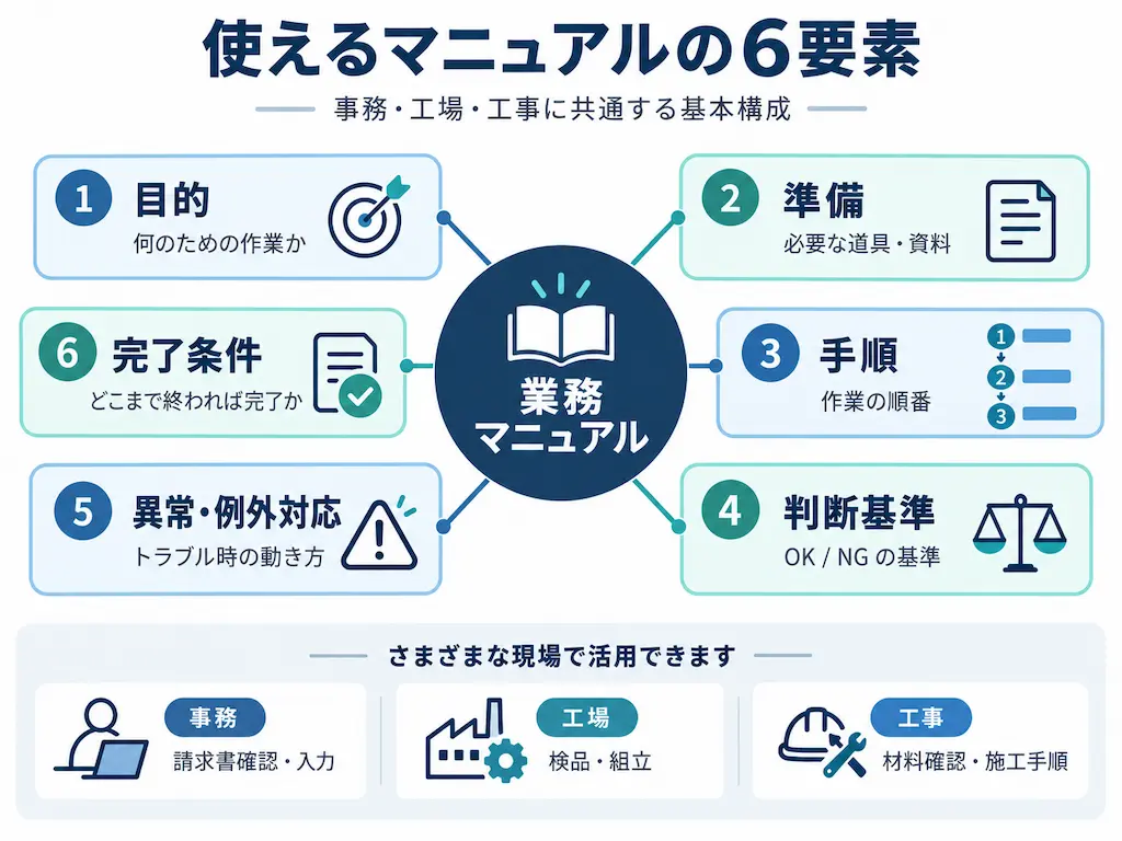 使えるマニュアルの6要素　図解