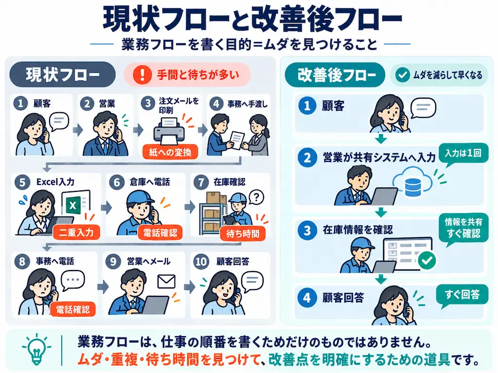現状フローと改善フロー　比較図 